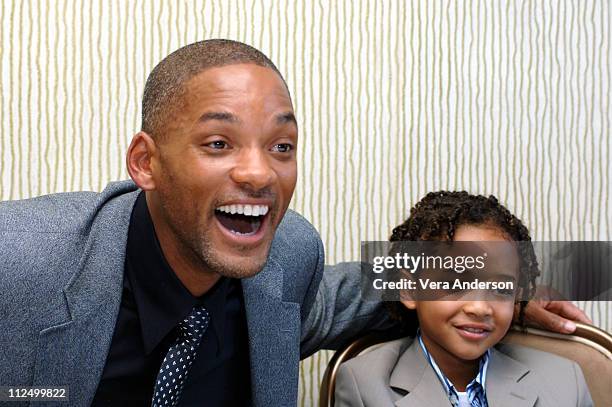 Will Smith with son Jaden during "The Pursuit of Happyness" Press Conference with Will Smith and Seal at Beverly Hilton Hotel in Beverly Hills,...