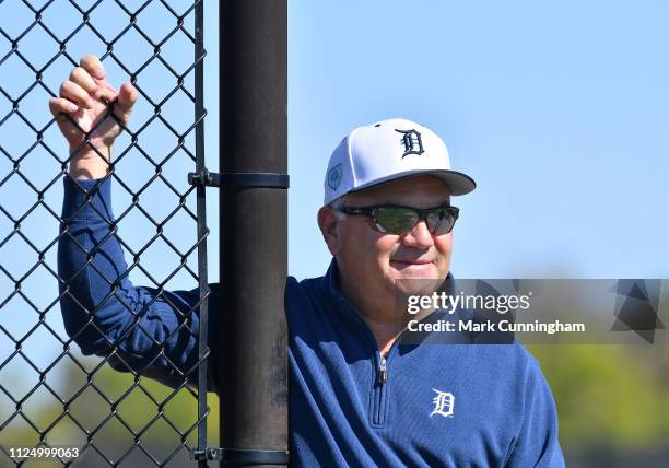 Detroit Tigers Executive Vice President of Baseball Operations and General Manager Al Avila looks on during Spring Training workouts at the TigerTown...