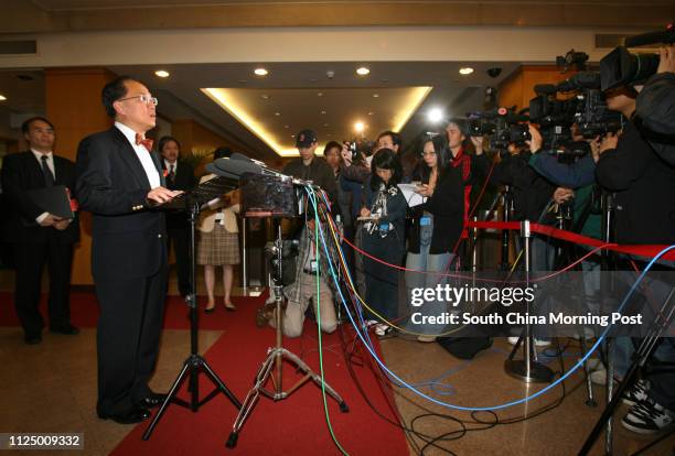 Chief Executive Donald Tsang making a standup briefing to the media at the Central Government Offices after the special EXCO meeting at the...