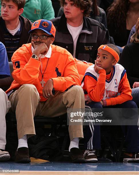 Spike Lee and son during Celebrity Sighting at Houston Rockets vs. New York Knicks Game - November 20, 2006 at Madison Square Garden in New York...