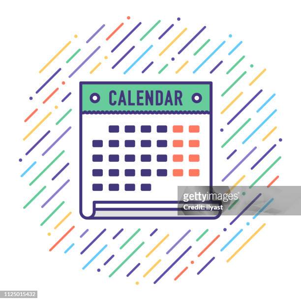 holiday calendar flat line icon illustration - weekend activities stock illustrations