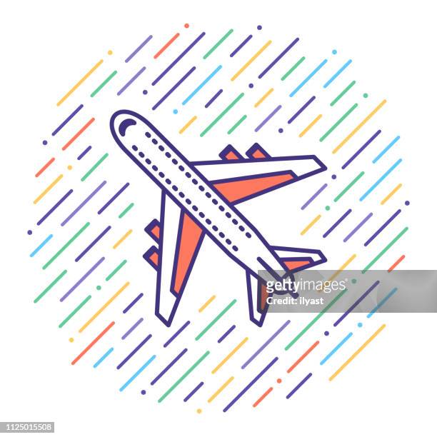 stockillustraties, clipart, cartoons en iconen met goedkope vlucht tickets platte lijn pictogram illustratie - commercial land vehicle