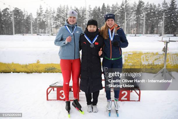 Karolina Gasecka of Poland with the silver medal, Yuhan Ma of China with the gold medal and Paulien Verhaar of Netherlands with the bronze medal...