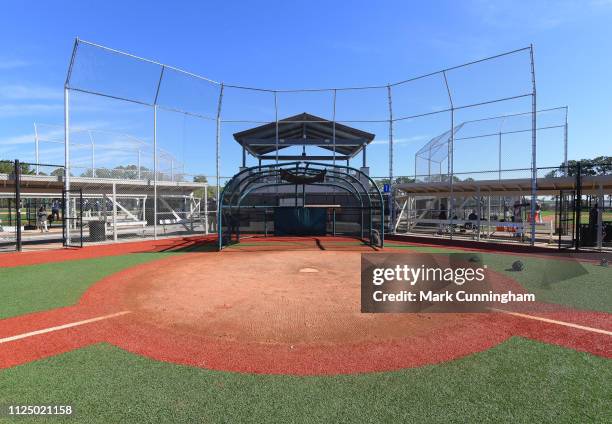 General view of a practice field during the Detroit Tigers Spring Training workouts at the TigerTown Complex on February 14, 2019 in Lakeland,...