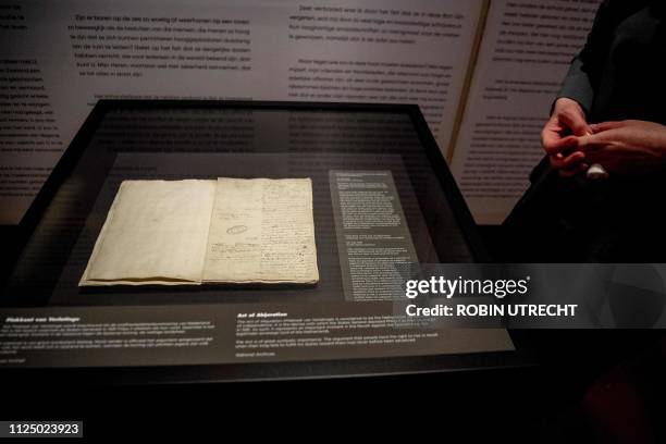 Picture shows the Act of Abjuration document , which can be seen as the declaration of independence of the Netherlands, after it was unveiled at the...