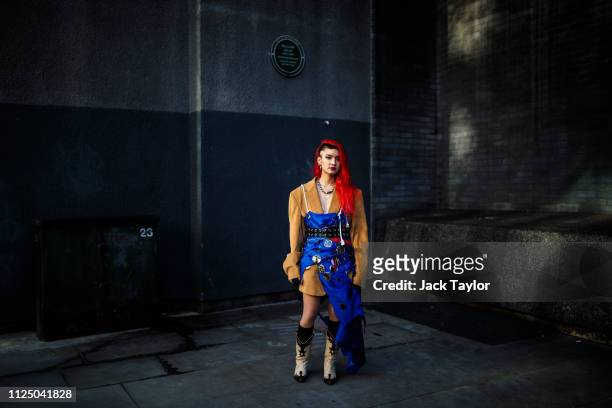Guests attend London Fashion Week February 2019 on February 15, 2019 in London, England.