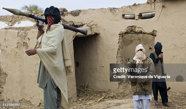 Taliban Islamists at their hideout in Bader. The Pakistani police are virtually powerless in the North-West Frontier Province, poorly equipped to...