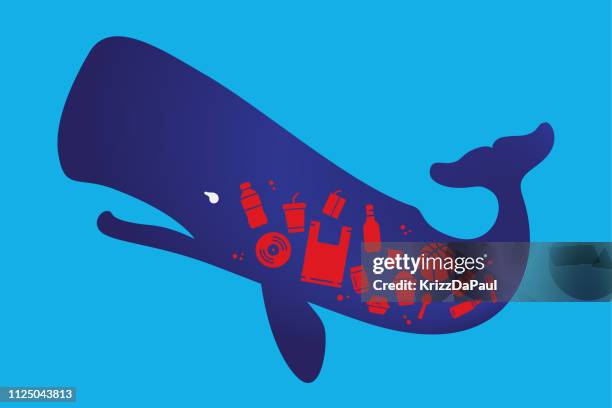 whale and garbage - plastic bag stock illustrations