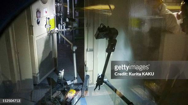 The Packbot robot is seen working inside the reactor building of Fukushima Daiichi Nuclear Power Station Unit 3 on April 17, 2011 in Fukushima,...