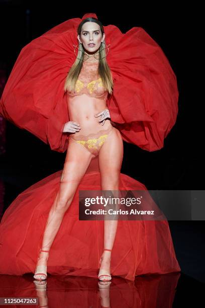 Model walks the runway at the Andres Sarda fashion show during the Mercedes Benz Fashion Week Autumn/Winter 2019-2020 at Ifema on January 26, 2019 in...