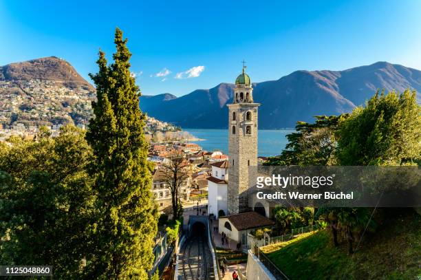 overview over the city of lugano in southern switzerland - lugano switzerland stock pictures, royalty-free photos & images