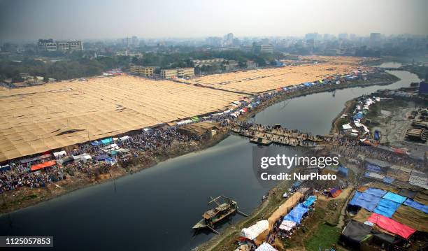 Bangladeshi Muslims offer Friday prayers on the banks of the Turag River during &quot;Bishwa Ijtema&quot; or World Congregation of Muslims, in Tongi,...