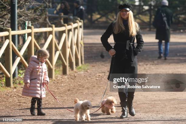 Michelle Hunziker is seen with her daughter Celeste Trussardi in the park on February 15, 2019 in Milan, Italy.