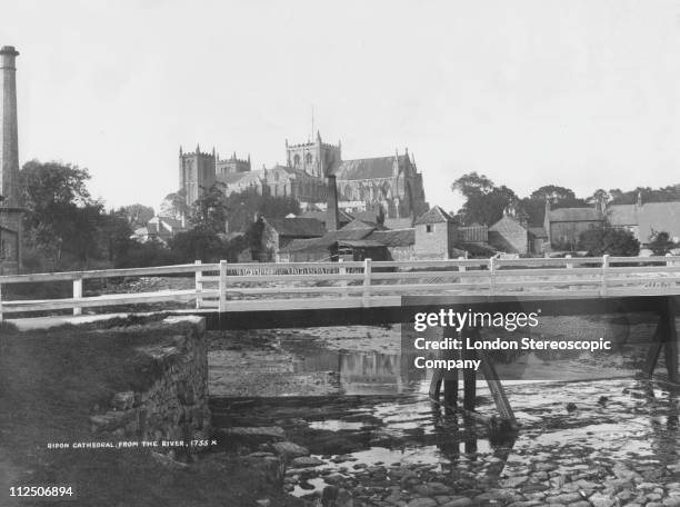 Ripon Cathedral, Yorkshire, from the river, circa 1910.