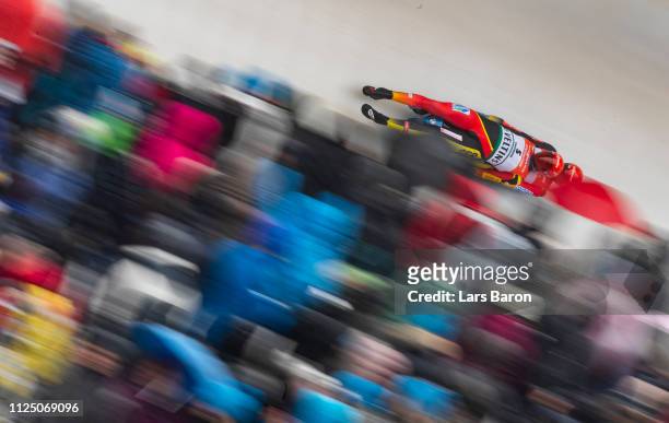 Toni Eggert and Sascha Benecken of Germany in action during the first run of the Luge World Championship double race at Veltins Eis-Arena on January...