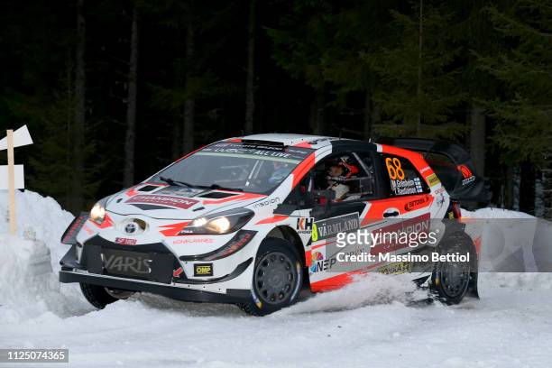 Marcus Gronholm of Finland and Timo Rautiainen of Finland compete in their Toyota Gazoo Racing WRT Toyota Yaris WRC during Day One of the WRC Sweden...