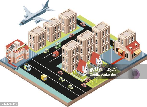 isometric city scene - coffee city stock illustrations