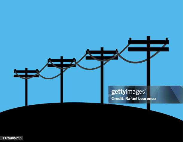electric posts with a blue background - electric pole stock illustrations
