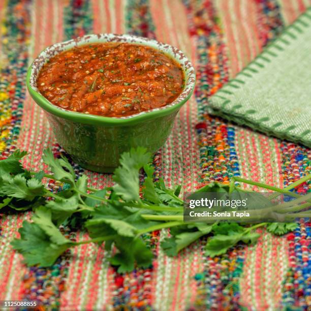 red salsa bowl - salsa sauce stock pictures, royalty-free photos & images