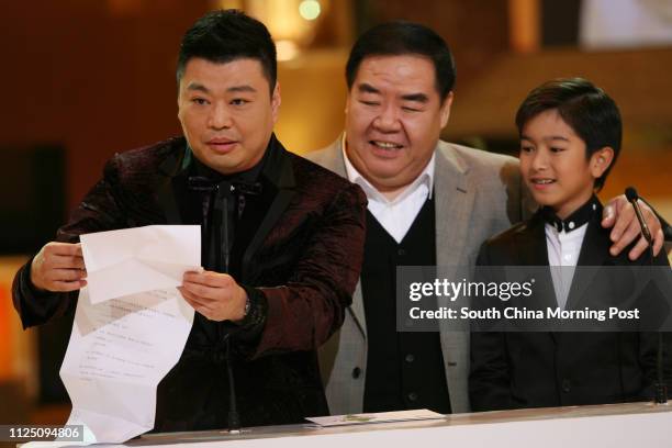 Actors Yuen Siu-cheung, Kent Cheng Jut-Si, and young actor Ian Iskandar Gouwat at TV awards presentaion 2007 at TVB city in Tseung Kwan O. 17...
