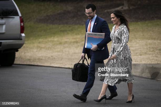 Nicholas Luna, special assistant to the president for operations and trip director, left, and Stephanie Grisham, press secretary and communications...
