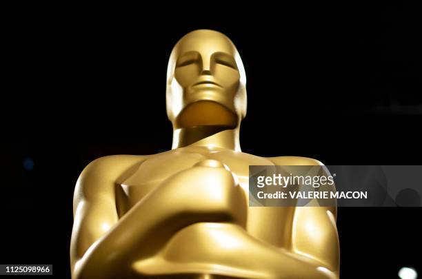 An Oscar statue stands during a preview for the Governors Ball during the 91st annual Academy Awards week in Hollywood, on California, February 15,...