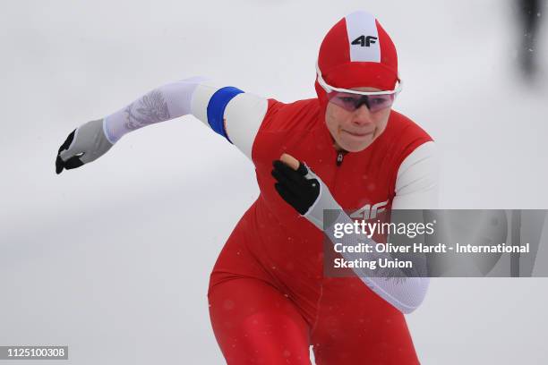 Karolina Gasecka of Poland competes during the Ladies 3000 meter sprint race Day 1 of Junior World Cup Speed Skating at the Oulunkylaen...