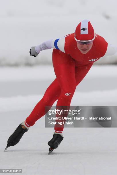 Karolina Gasecka of Poland competes during the Ladies 3000 meter sprint race Day 1 of Junior World Cup Speed Skating at the Oulunkylaen...