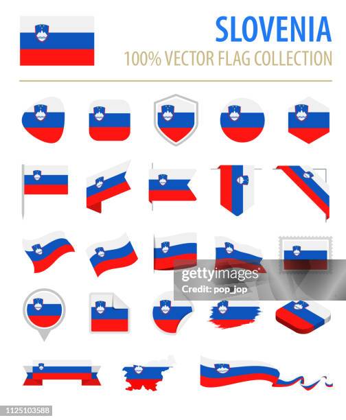 slovenia - flag icon flat vector set - slovenia flag stock illustrations