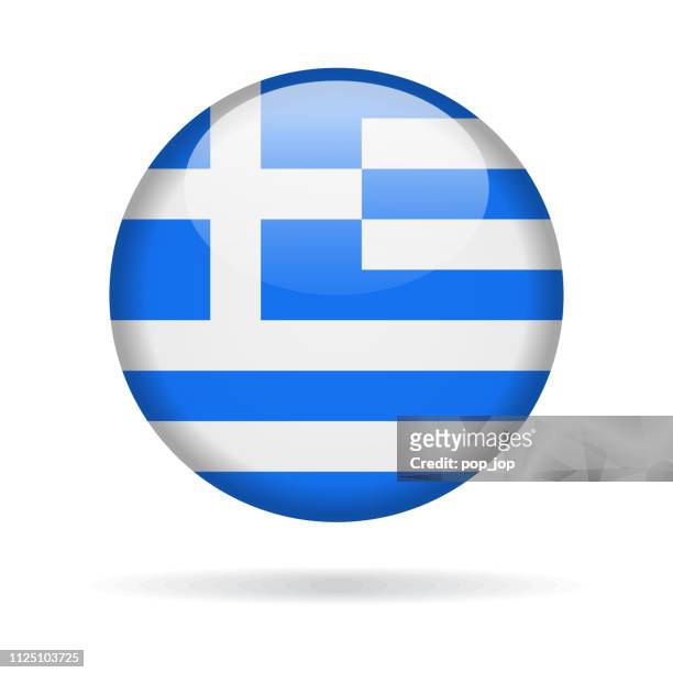 greece - round flag vector glossy icon - greece flag stock illustrations