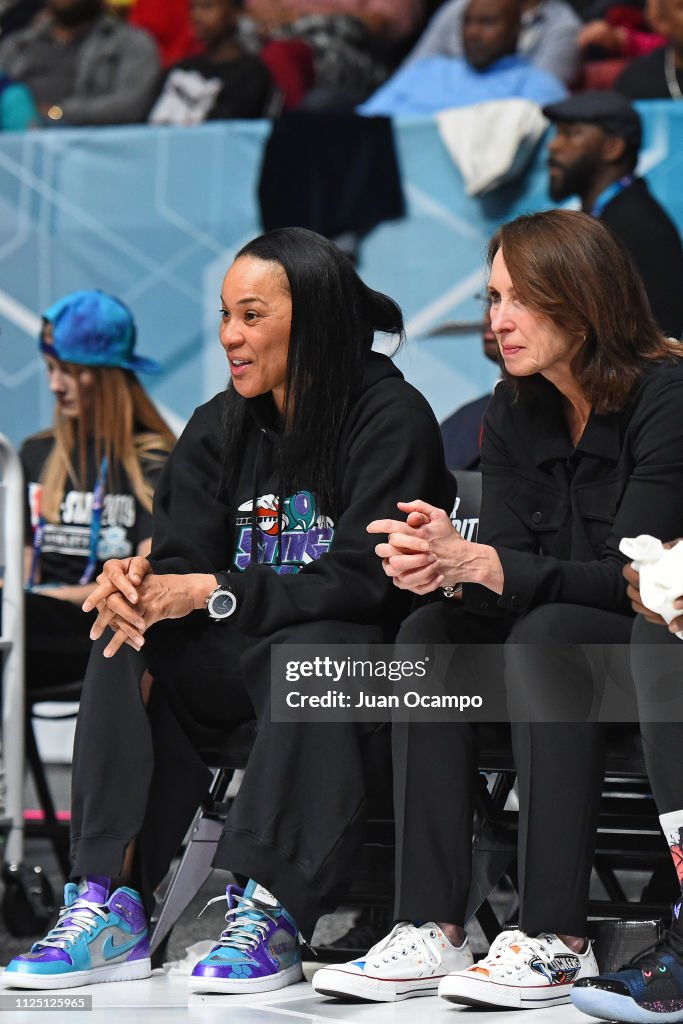 Dawn Staley and Lisa Boyer of Team Home coach during the 2019 NBA... News Photo Getty Images