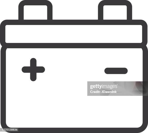 car battery flat simple outline line art design icon - car battery stock illustrations