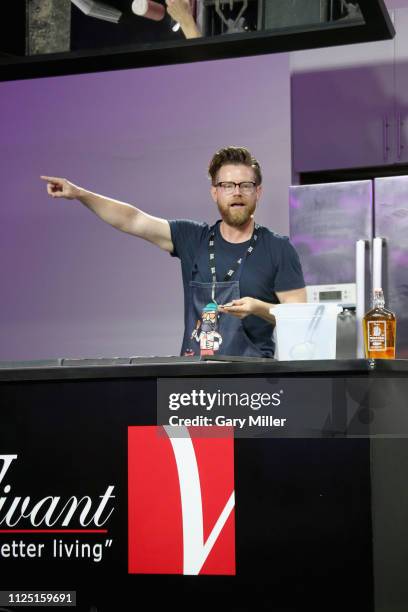 Chef Richard Blais gives a cooking demonstration during the sold out inaugural KAABOO Cayman Festival at Seven Mile Beach on February 15, 2019 in...