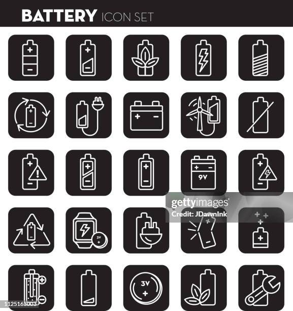 battery flat simple outline line art design icon set - damaged electrical plug stock illustrations