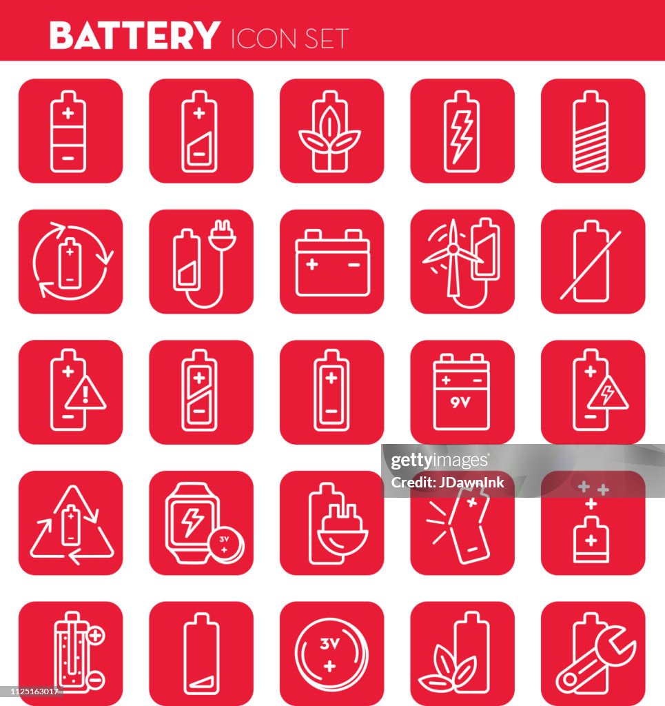 Battery Flat Simple outline line art design Icon set