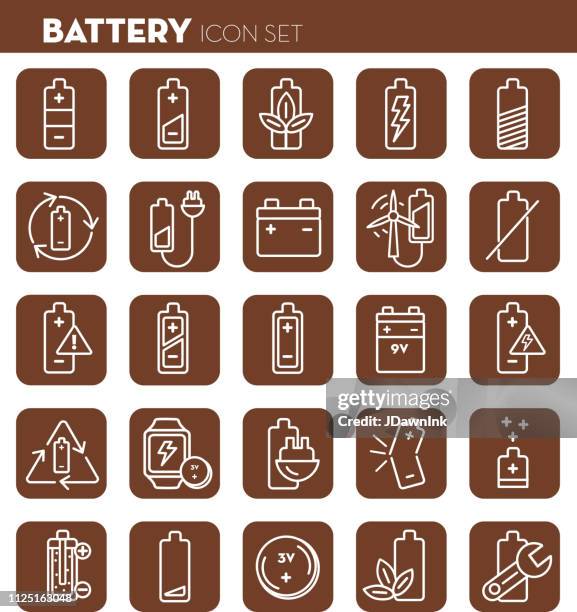 battery flat simple outline line art design icon set - broken electric plug stock illustrations