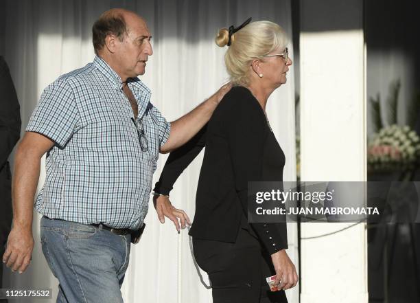 Mirta Taffarel , aunt of late football player Emiliano Sala, leaves after attending her nephew's wake at Club Atletico y Social San Martin in...