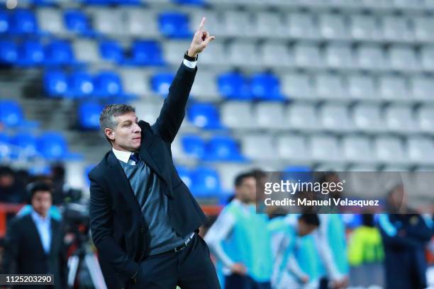 Martin Palermo, coach of Pachuca gives instructions during the 4th round match between Pachuca and Pumas UNAM as part of the Torneo Clausura 2019...