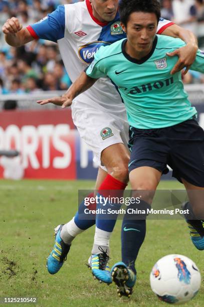Kitchee's Chu Siu-kei in action during Barclays Asia Trophy Final - Kitchee vs Blackburn Rovers at Hong Kong Stadium. 30JUL11