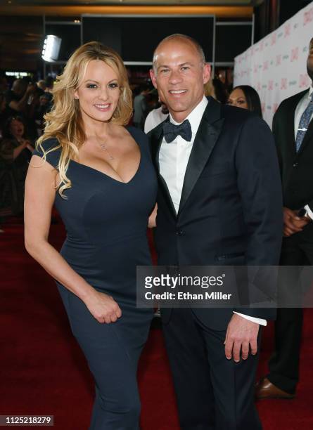 Adult film actress/director Stormy Daniels and attorney Michael Avenatti attend the 2019 Adult Video News Awards at The Joint inside the Hard Rock...