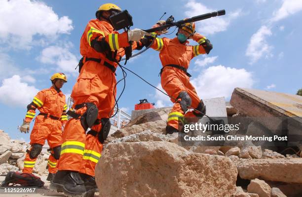 Fire Services Department demonstrates the new rescue facilities at their training ground for Urban Search and Rescue Team in Sheung Shui to...