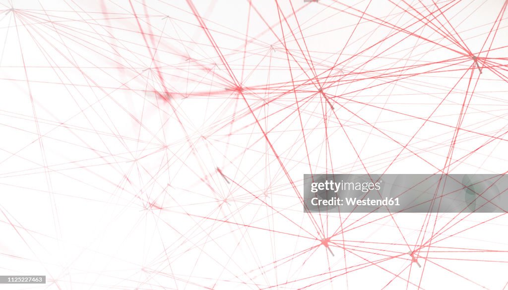 Networking, red threads on white background