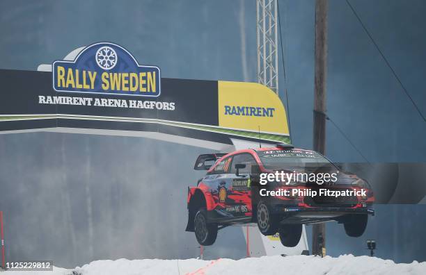 Värmland , Sweden - 16 February 2019; Thierry Neuville and Nicolas Gilsoul in their Hyundai i20 Coupe WRC during SS13 Hagfors 2 at the FIA World...