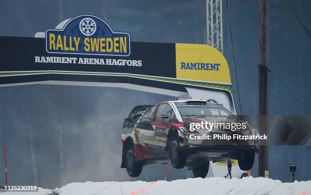 Värmland , Sweden - 16 February 2019; Ott Tanak and Martin Jarveoja in their Toyota Yaris WRC during SS13 Hagfors 2 at the FIA World Rally...