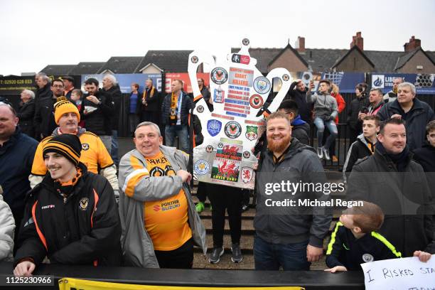 Newport County AFC fans show their support prior to the FA Cup Fifth Round match between Newport County AFC and Manchester City at Rodney Parade on...