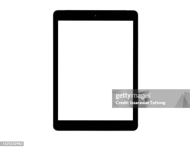 black tablet computer isolated on over white background - tablet freisteller stock-fotos und bilder