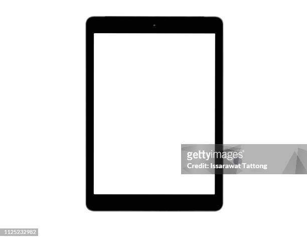 black tablet computer isolated on over white background - ipad stockfoto's en -beelden