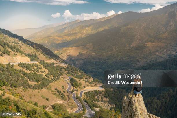 french pyrenees, hiker on viewpoint - midirock stock pictures, royalty-free photos & images