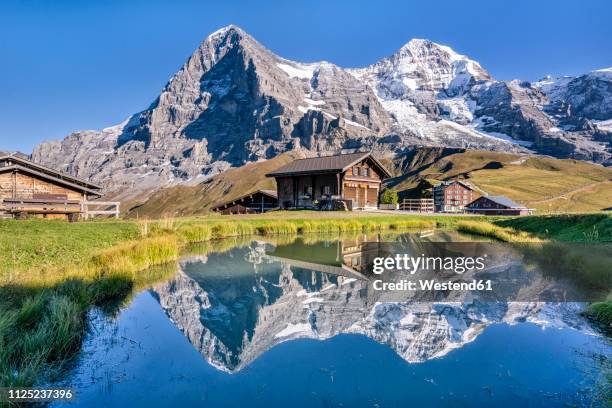 switzerland, bernese oberland, bernese alps, kleine scheidegg, eiger, moench and jungfrau - eiger mönch jungfrau stockfoto's en -beelden