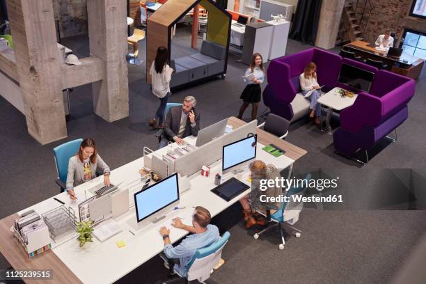 people working in big modern office - coworking stock-fotos und bilder